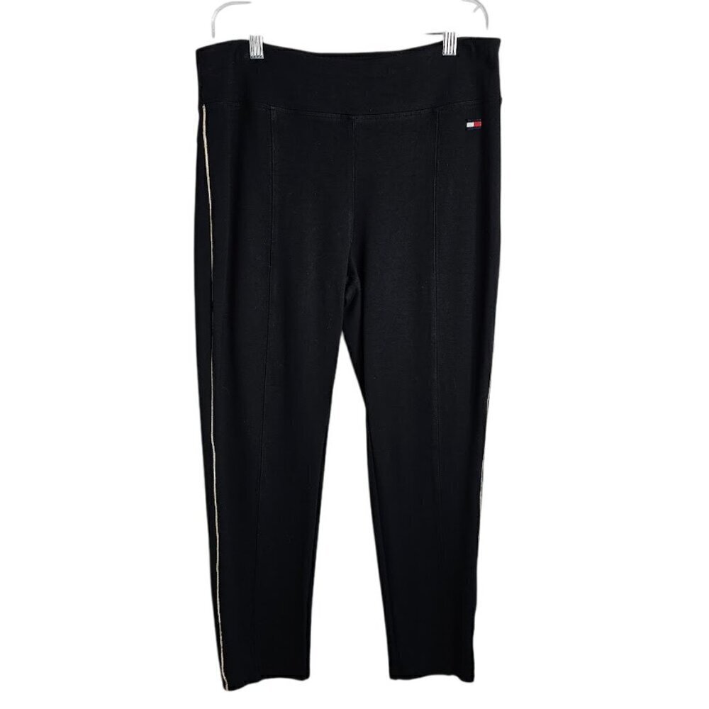 TOMMY HILFIGER SPORT Leggings Pants size XL BLACK Athleisure Casual Gym Athletic